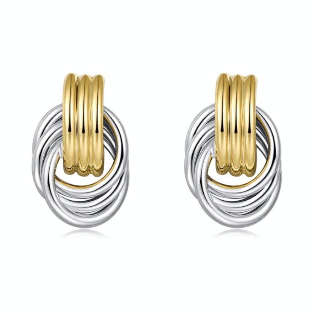 18K Gold Plated Stainless Steel Colorblock Knot Design Earrings